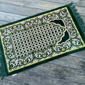 Jainamaz Modefa Prayer Rug Green Soft Velvet Area Rug Religious Rug Musalah
